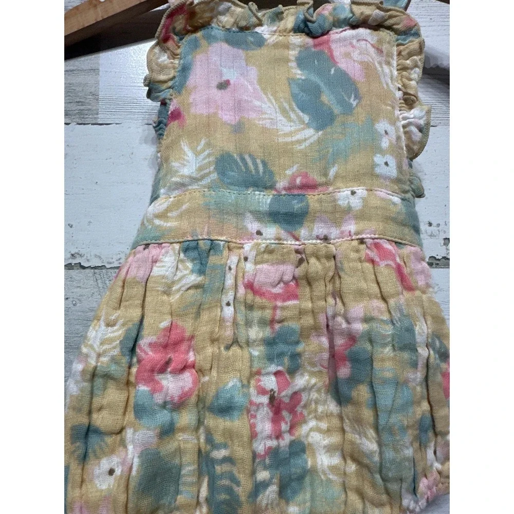 Angel Dear Floral Bubble Romper Girls 6-12M Yellow Muslin Cottagecore NWT
